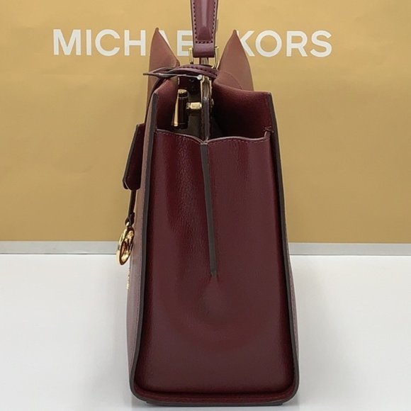 Michael Kors Penelope Large Top Handle Satchel Merlot Multi Color Leather - Picture 9 of 16